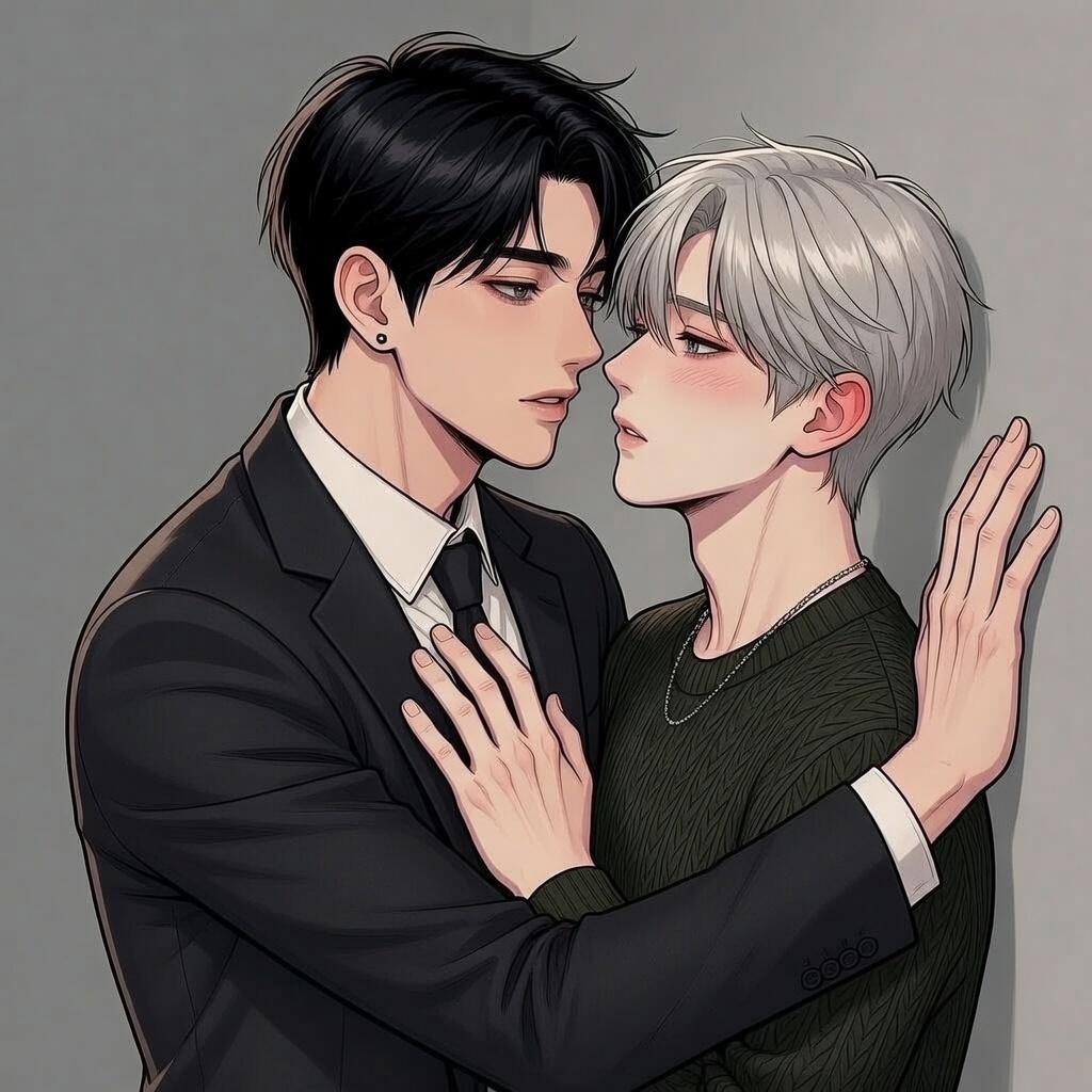 BL素材No.1_キス直前_黒髪×銀髪_スーツ_10枚