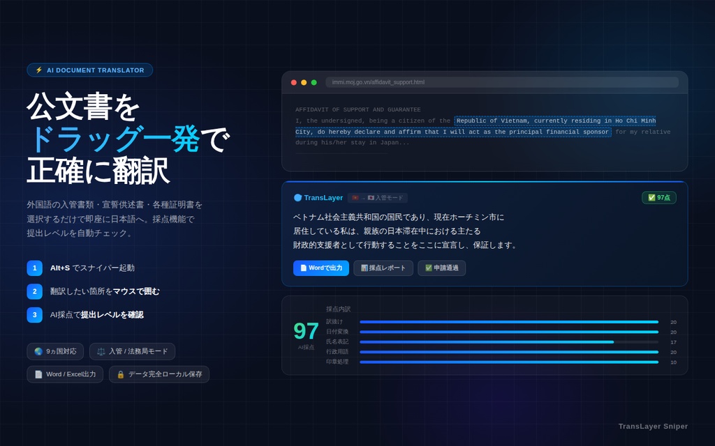 　TransLayer — AI公文書翻訳 Chrome拡張機能
