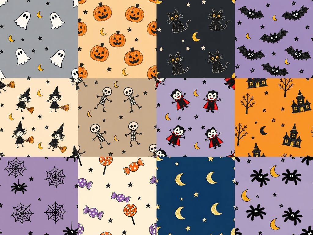 ハロウィン デジタルペーパー12柄|手描き風・シームレス|商用利用可