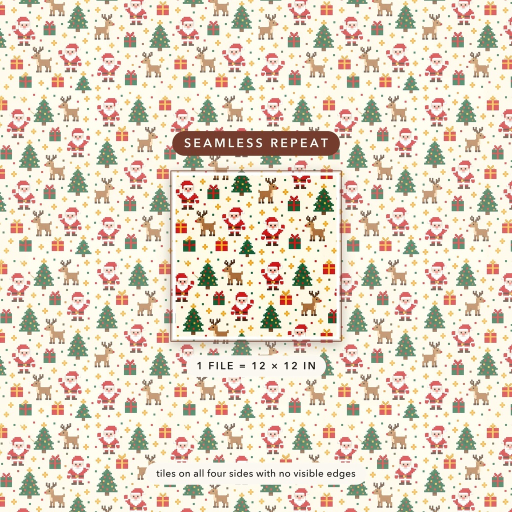 クリスマスのピクセル柄 デジタルペーパー12柄|シームレス・商用利用可・JPEG