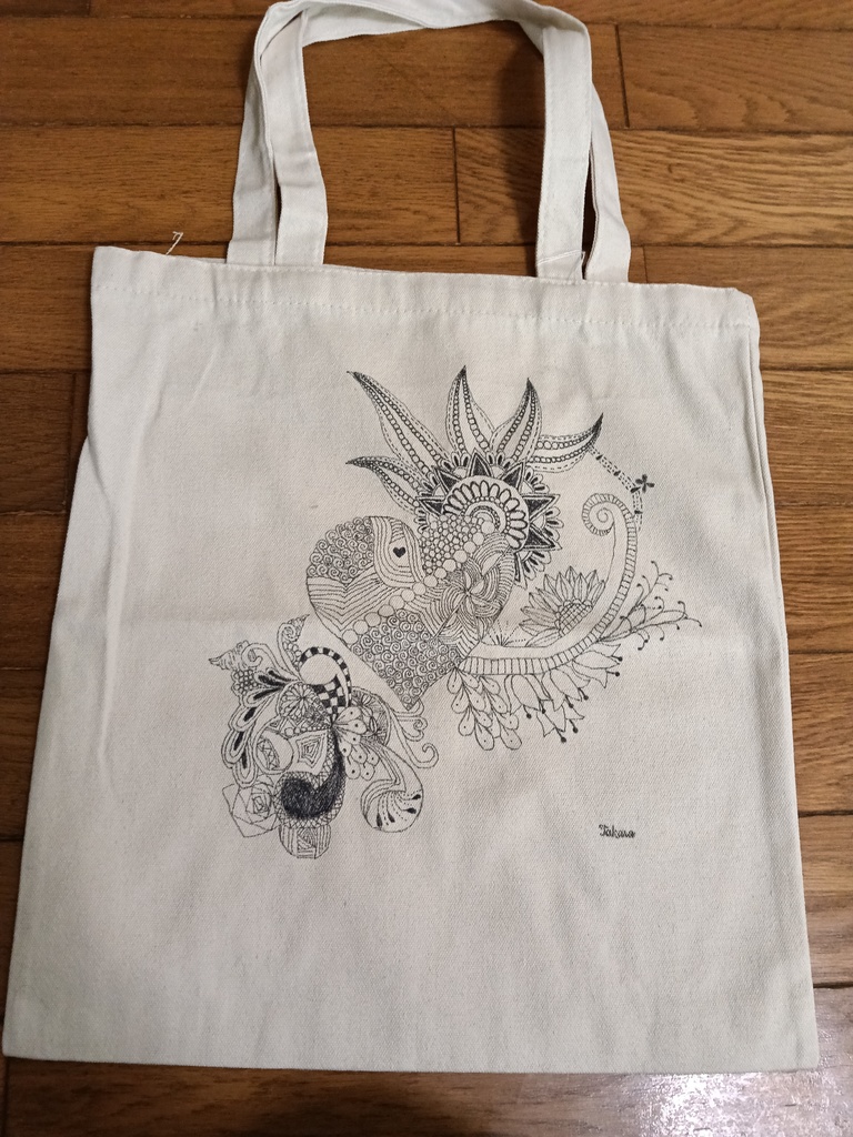 ハートモチーフ エコバッグ 手描き一点物