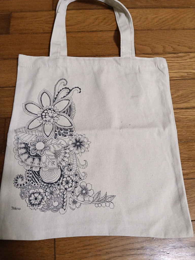 花 オリジナルゼンタングルエコバッグ 手描き一点物