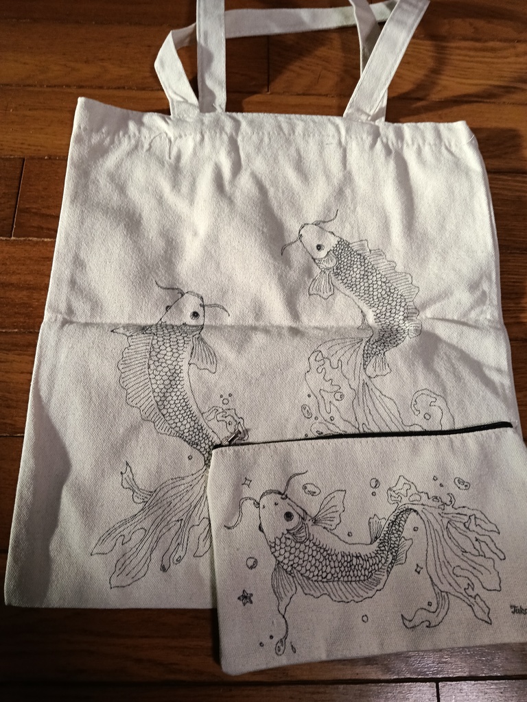 昇鯉 エコバッグ&ポーチセット 手描き一点物