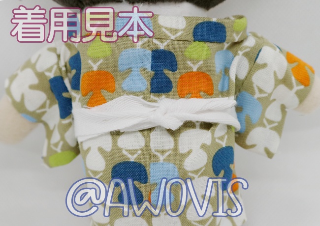 おしゃぬいサイズ浴衣(りんご飴とシマエナガ)