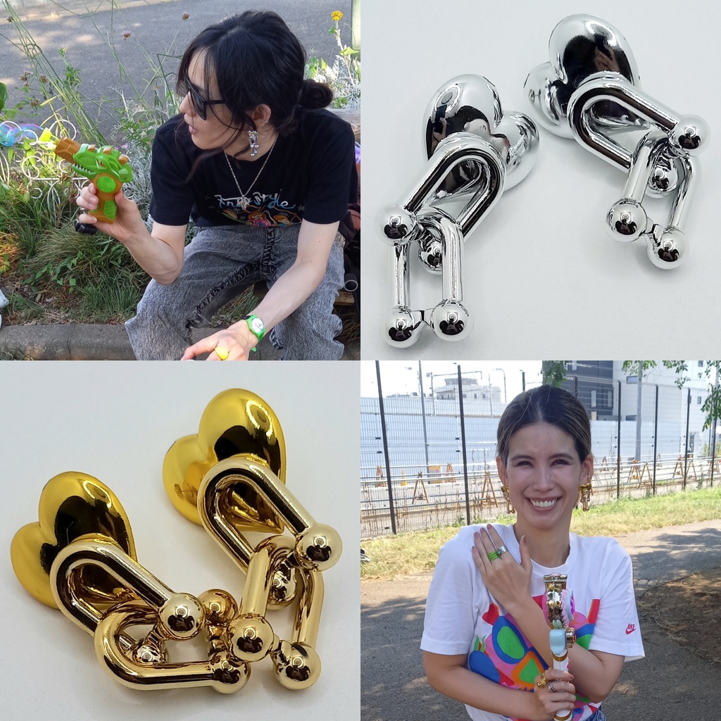 【モデル着用】【軽量】ホイルチョコハート Uチェーン  ピアス&イヤリング