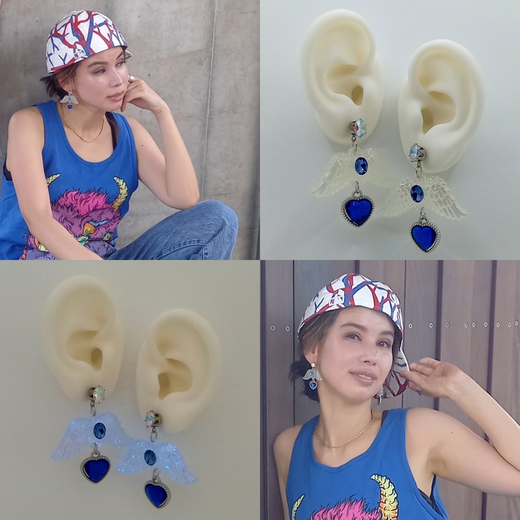 【モデル着用現品】【ちょい重】エンジェル ハート カラーチェンジ 蓄光 ピアス