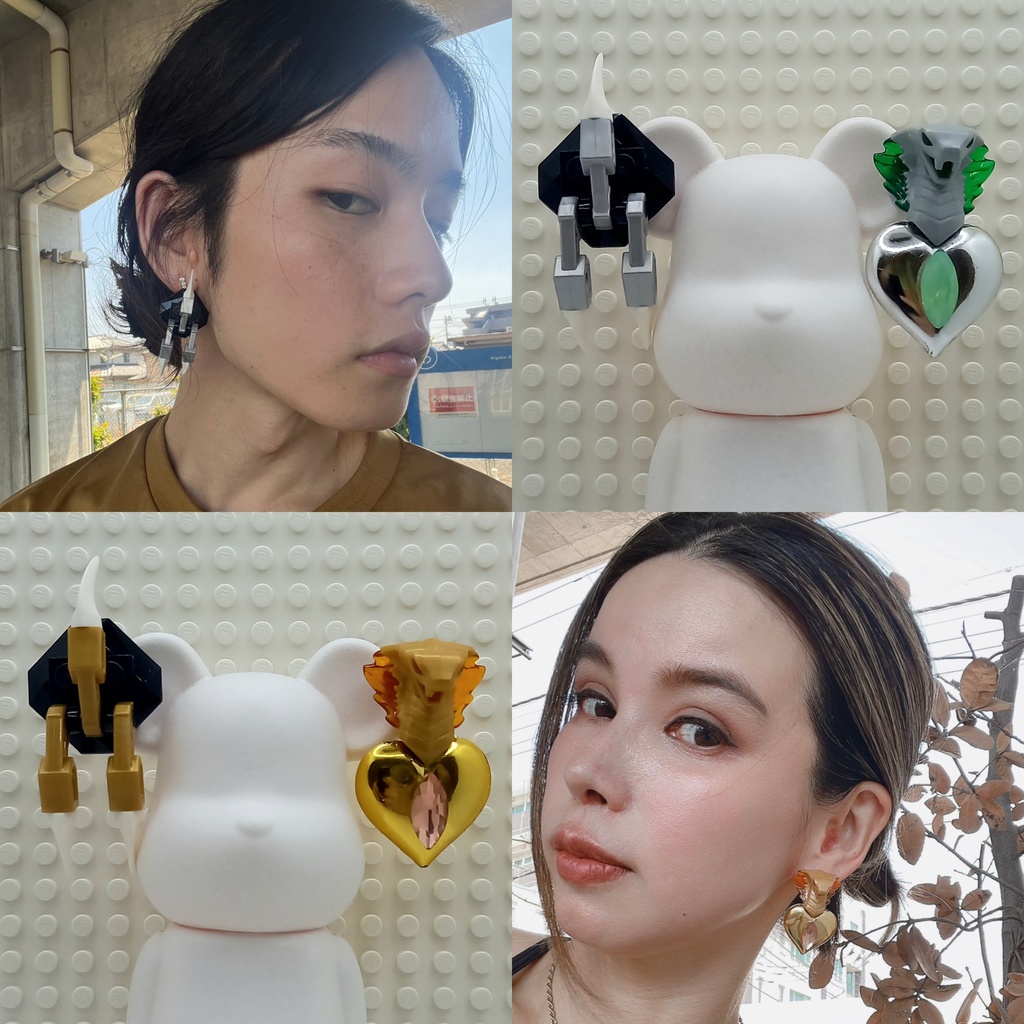 【モデル着用現品】【ちょい重】ホイルチョコハート メカハンド コブラ アシンメトリー ピアス