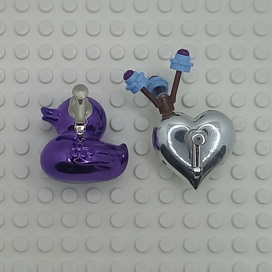 【ちょい重】ホイルチョコハート&ダック フラワー アシンメトリー イヤリング 2種