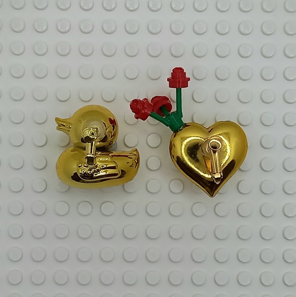 【ちょい重】ホイルチョコハート&ダック フラワー アシンメトリー イヤリング 2種