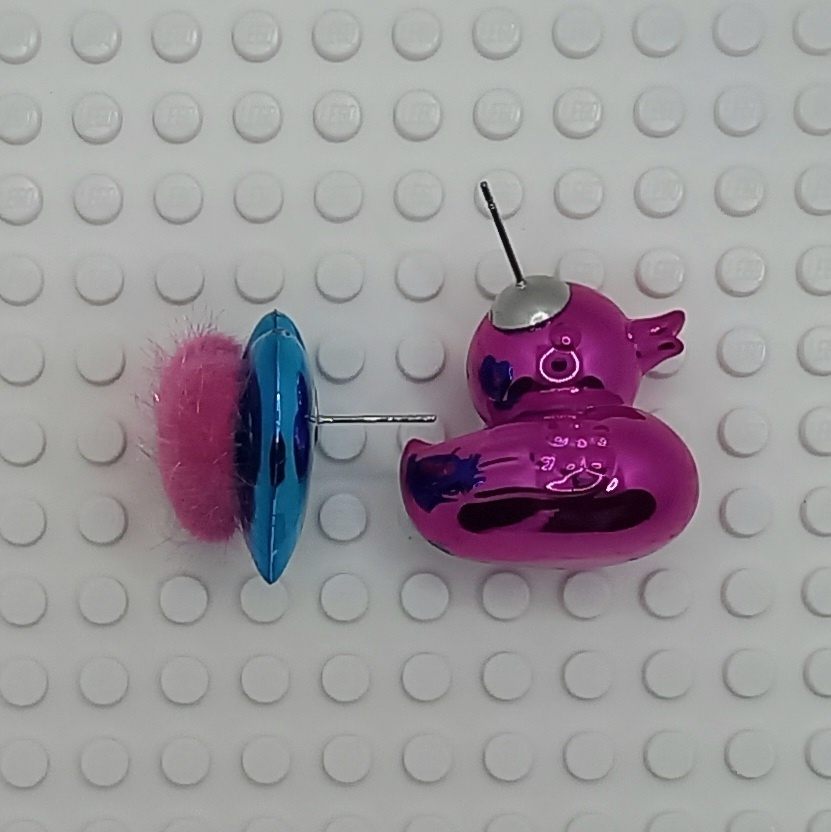 【ちょい重】ホイルチョコハート&ダック ファー アシンメトリー ピアス 2種