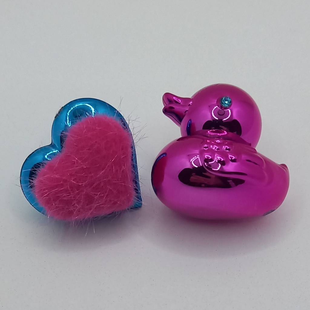 【ちょい重】ホイルチョコハート&ダック ファー アシンメトリー ピアス 2種