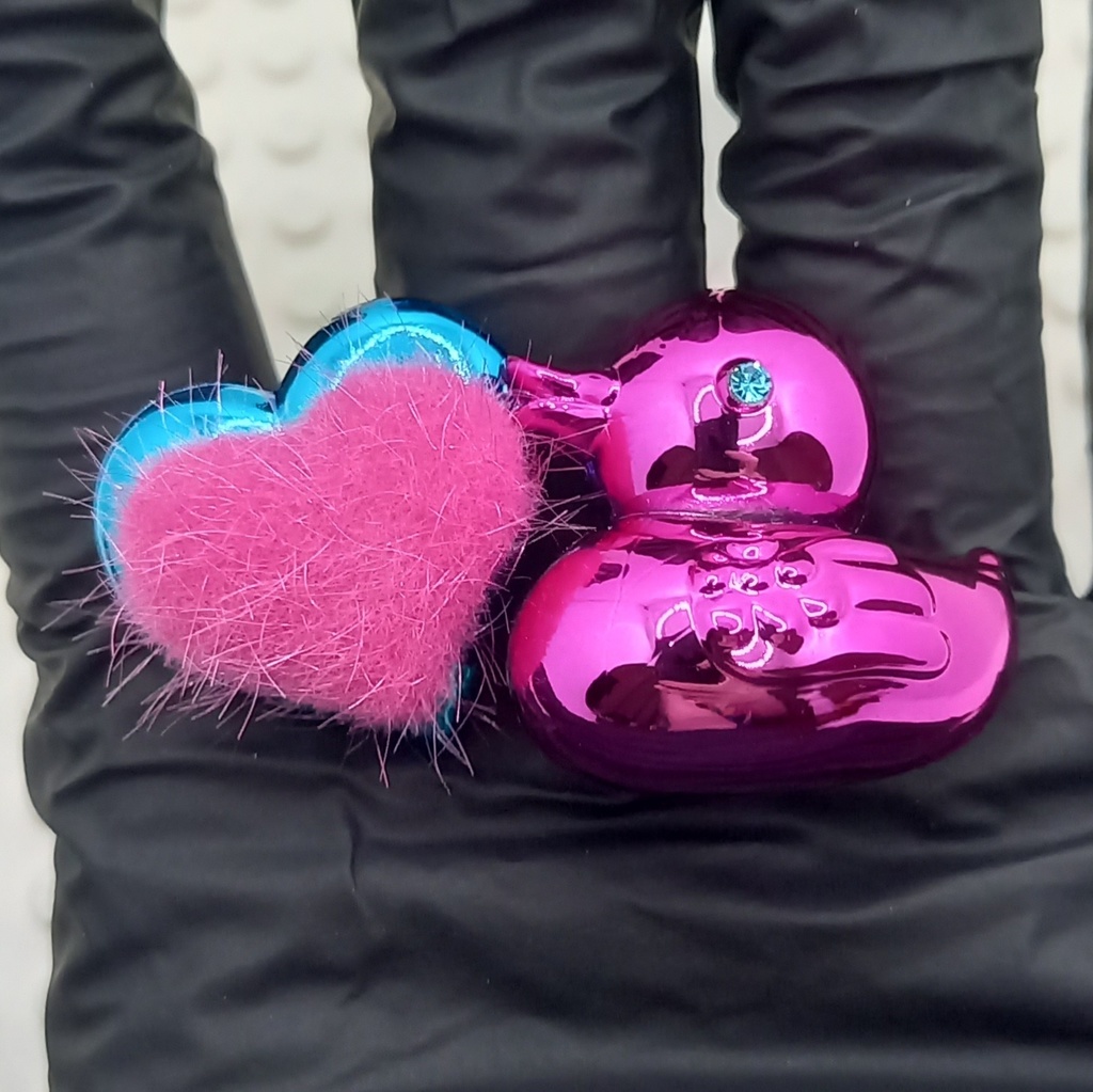 【ちょい重】ホイルチョコハート&ダック ファー アシンメトリー ピアス 2種