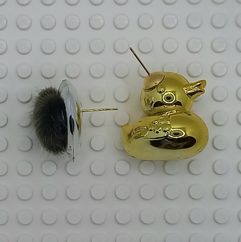 【ちょい重】ホイルチョコハート&ダック ファー アシンメトリー ピアス 2種