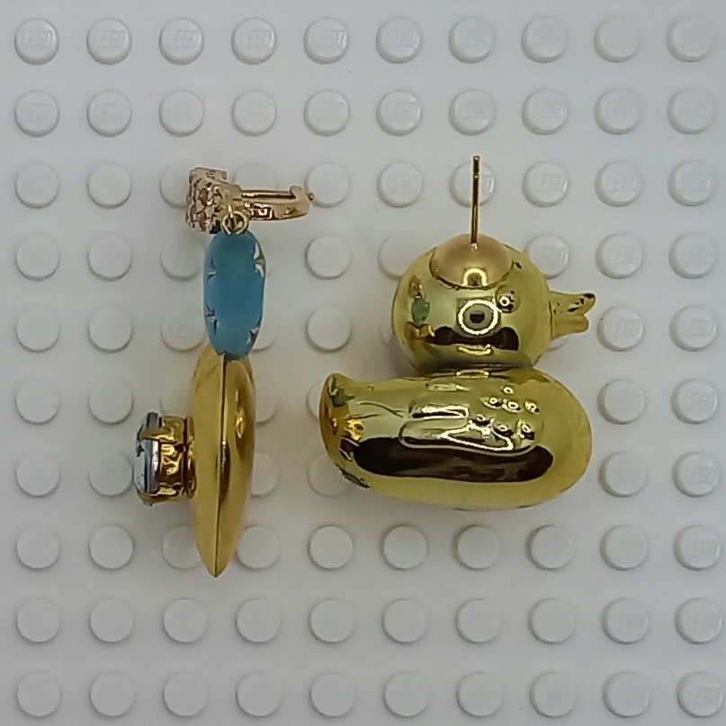 【ちょい重】ホイルチョコハート&ダック アシンメトリー リング スタッド ピアス