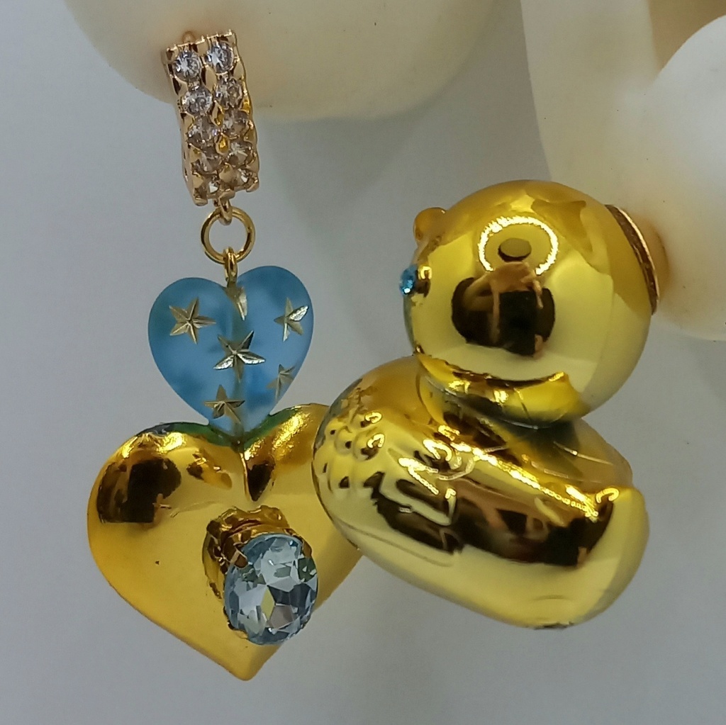 【ちょい重】ホイルチョコハート&ダック アシンメトリー リング スタッド ピアス