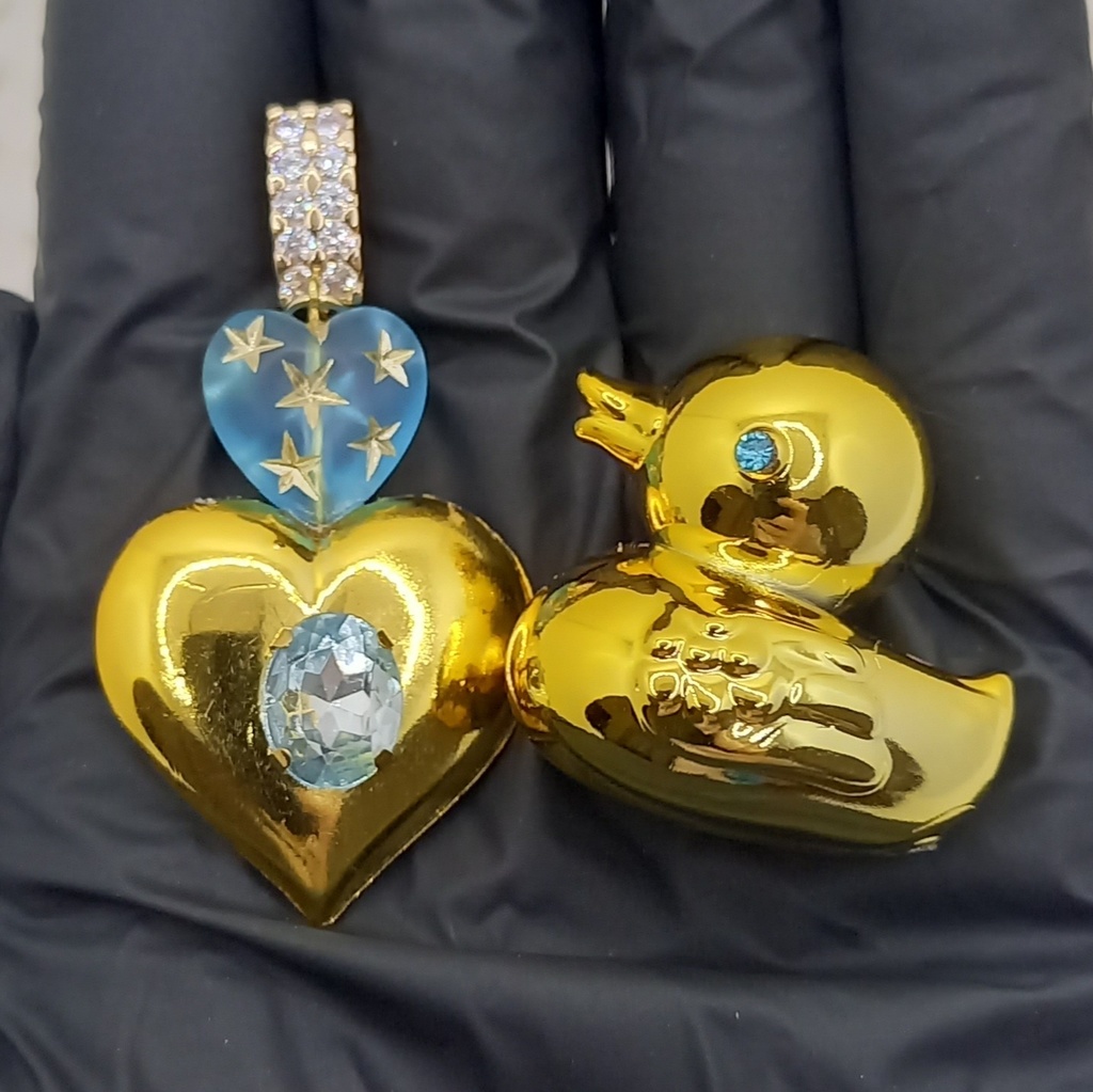 【ちょい重】ホイルチョコハート&ダック アシンメトリー リング スタッド ピアス