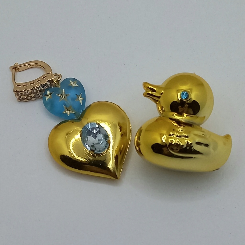 【ちょい重】ホイルチョコハート&ダック アシンメトリー リング スタッド ピアス