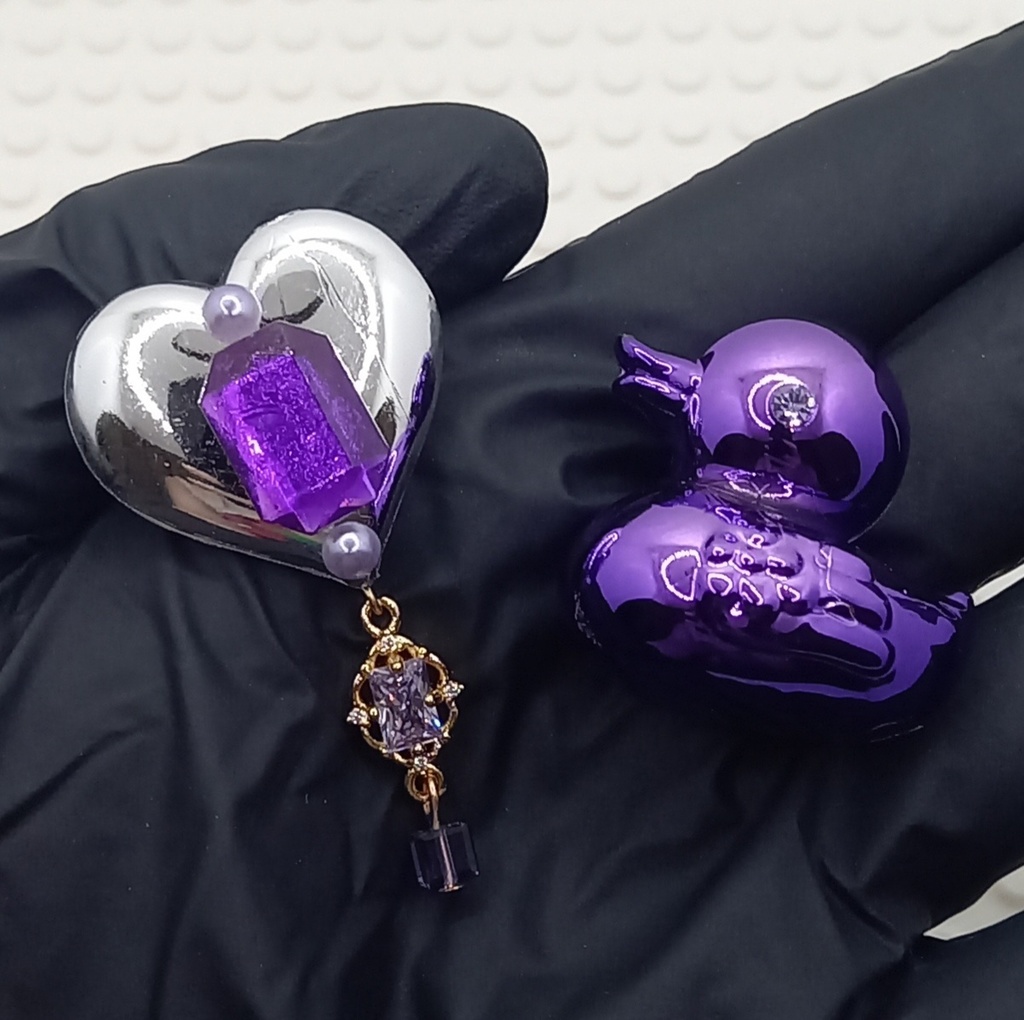 【ちょい重】ホイルチョコハート&ダック アシンメトリー スタッド ピアス