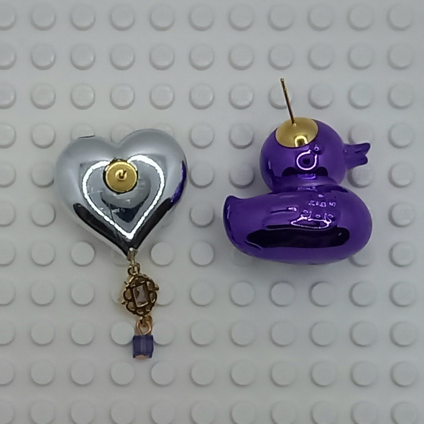 【ちょい重】ホイルチョコハート&ダック アシンメトリー スタッド ピアス