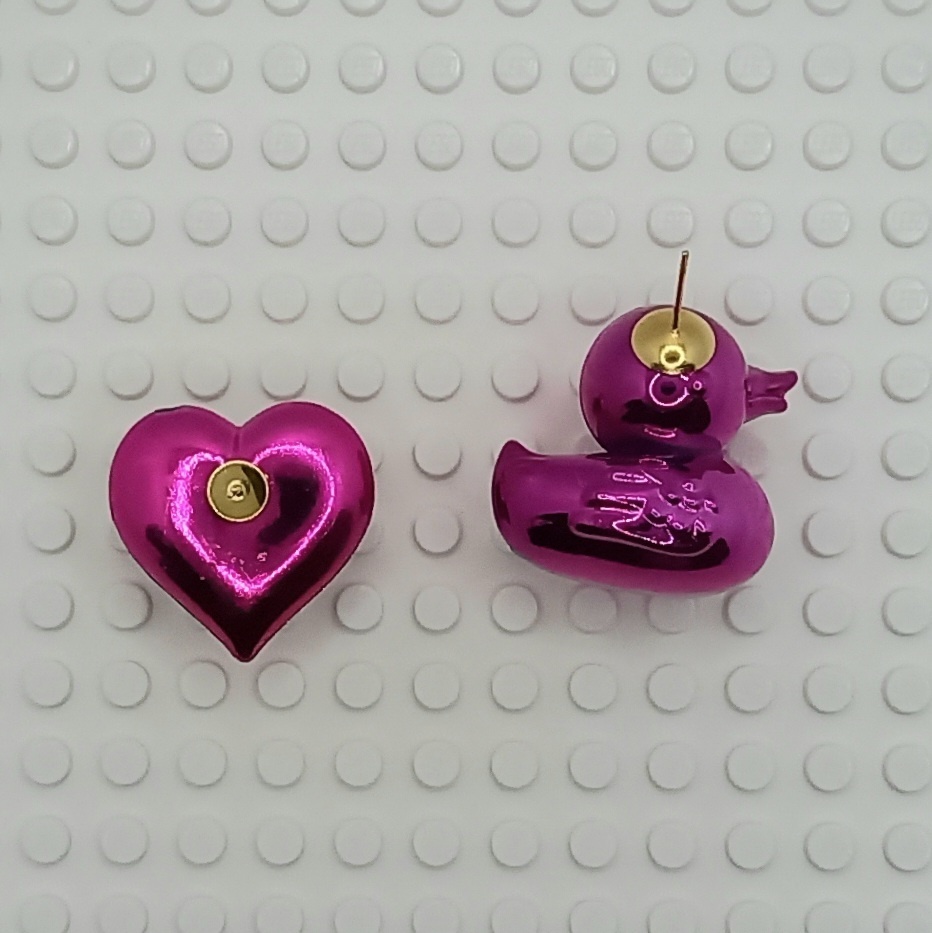【ちょい重】ホイルチョコハート&ダック ハート アシンメトリー ピアス 2種