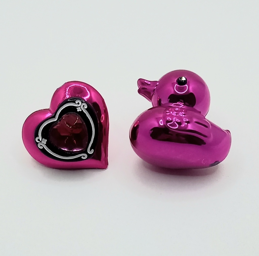 【ちょい重】ホイルチョコハート&ダック ハート アシンメトリー ピアス 2種