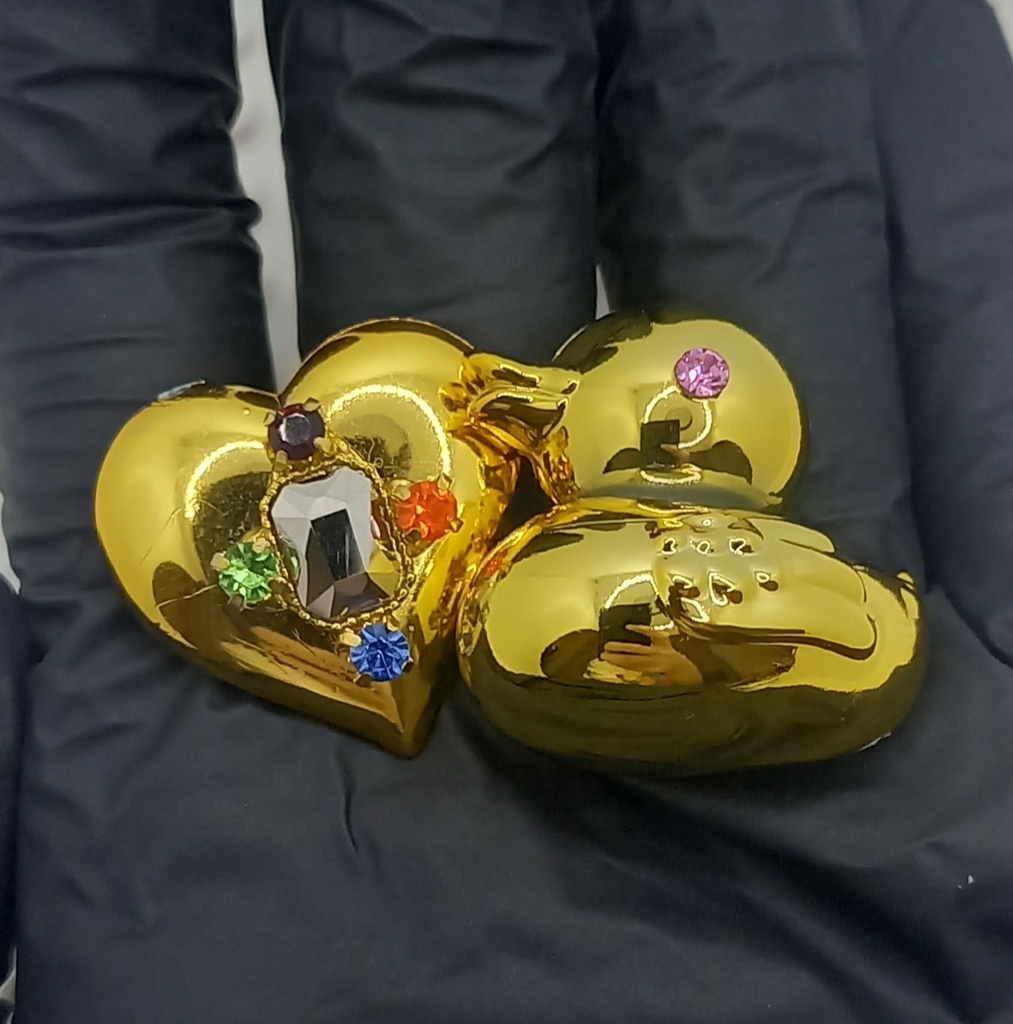 【ちょい重】ホイルチョコハート&ダック カラフルストーン アシンメトリー ピアス