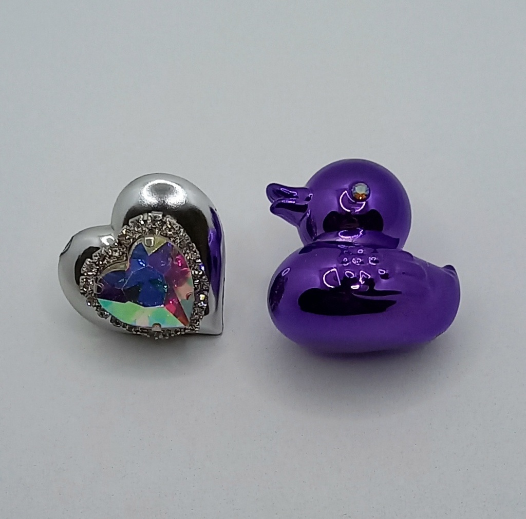 【ちょい重】ホイルチョコハート&ダック アシンメトリー ハートビジュー ピアス 2種