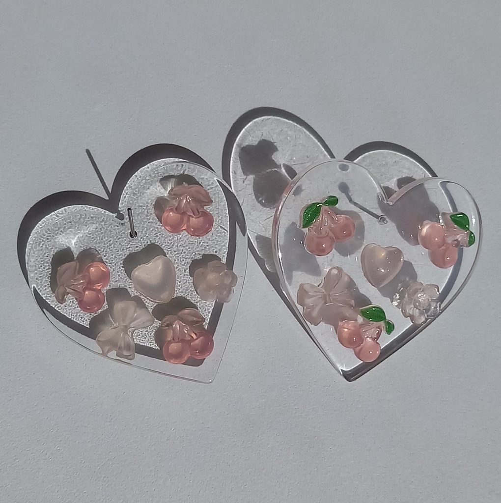 【軽量】ビッグクリアハート カラーチェンジ ピアス 2種