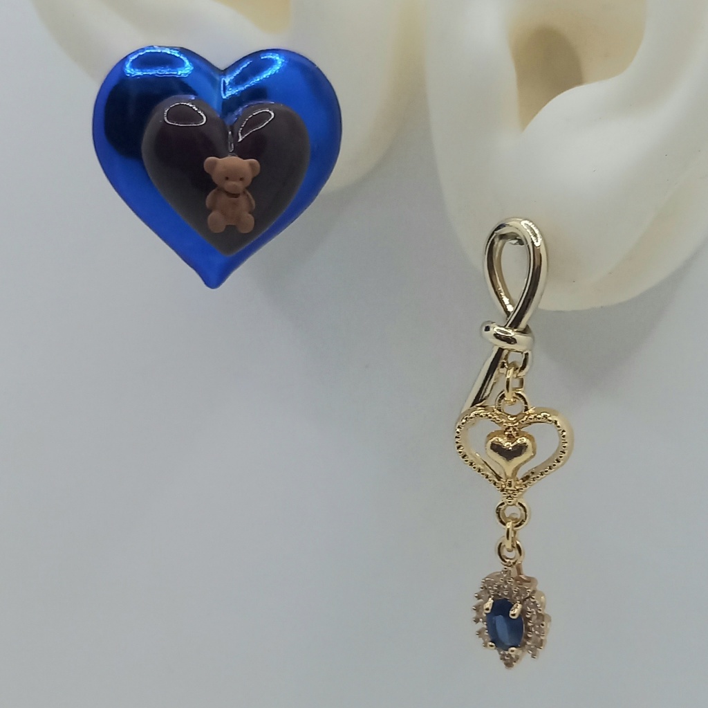 【軽量】ホイルチョコハート バレンタイン ベア アシンメトリー ピアス 3種