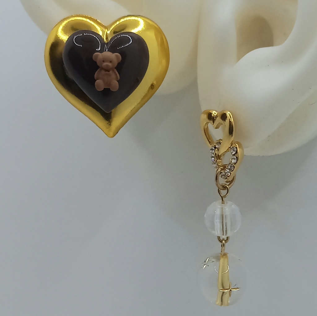 【軽量】ホイルチョコハート バレンタイン ベア アシンメトリー ピアス 3種