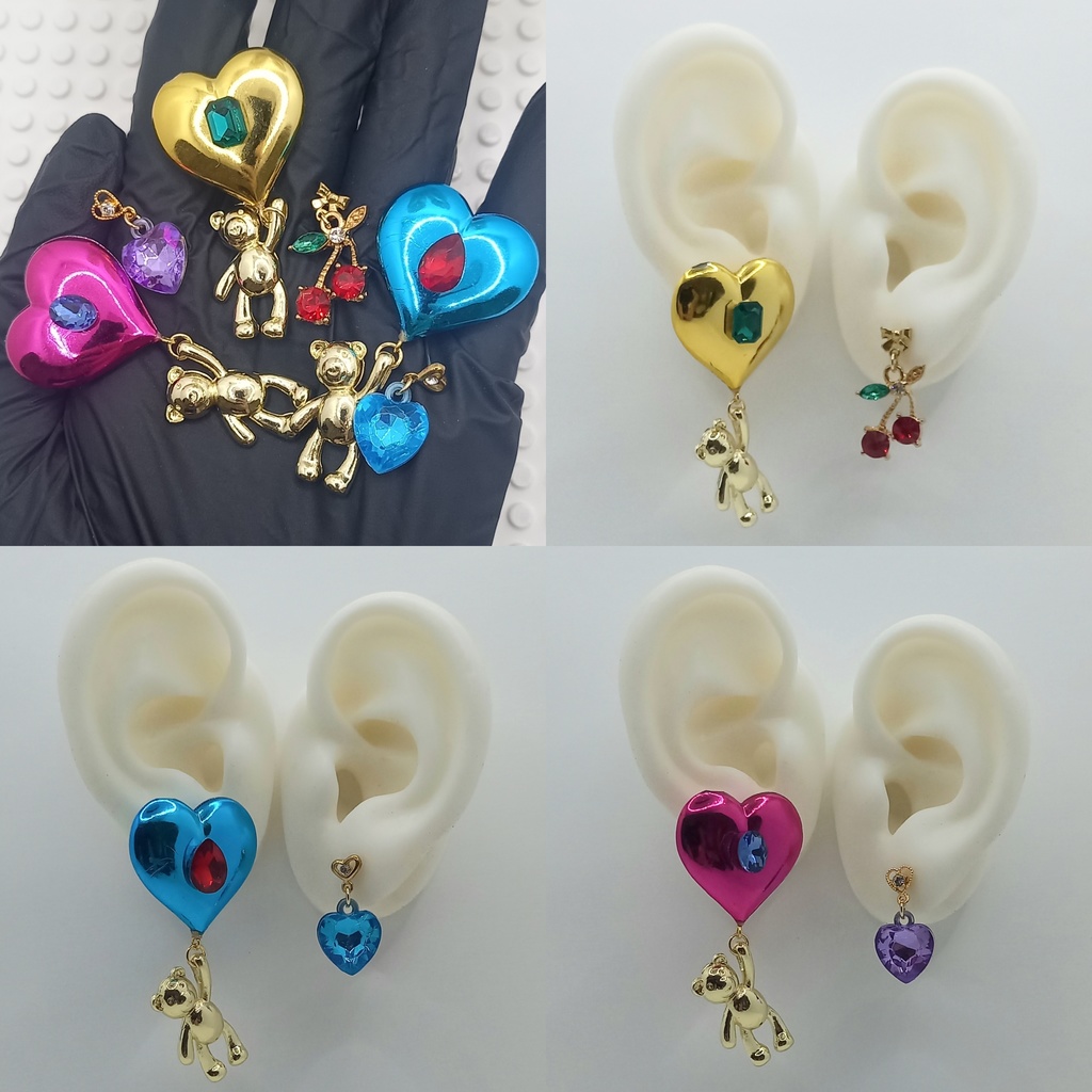 【軽量】ホイルチョコハート 風船 ベア アシンメトリー ピアス 3種