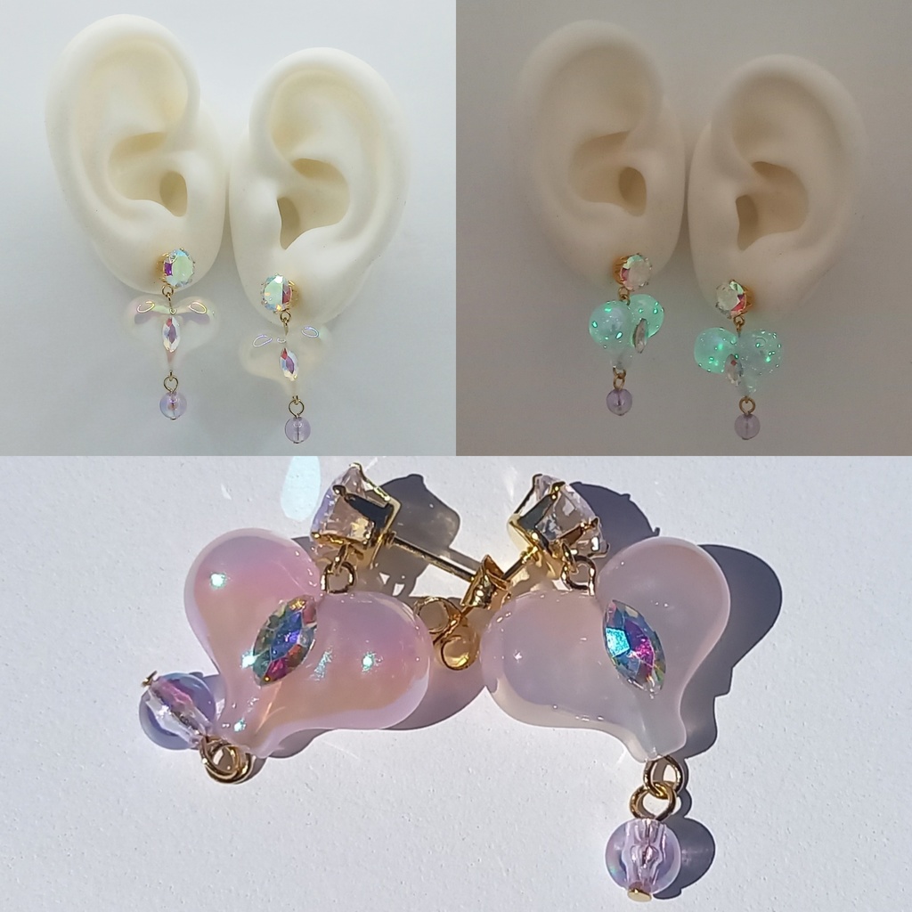 【軽量】オーロラ ハート カラーチェンジ 蓄光 ピアス