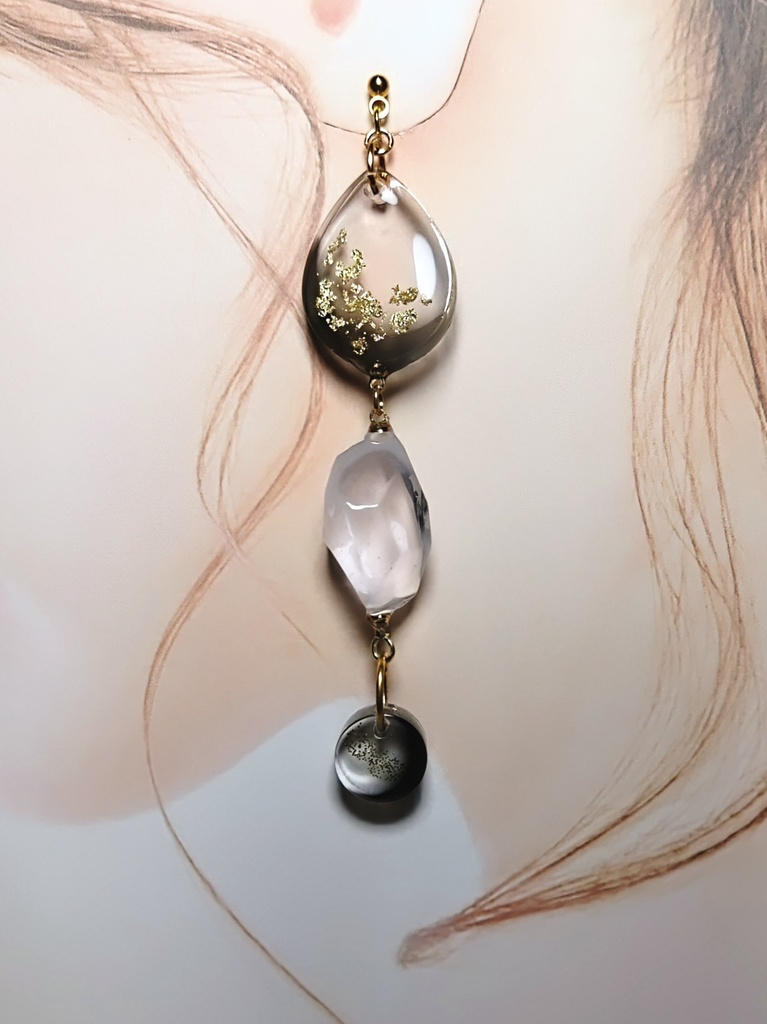 レジンアクセサリー ピアス ブラック系No.01