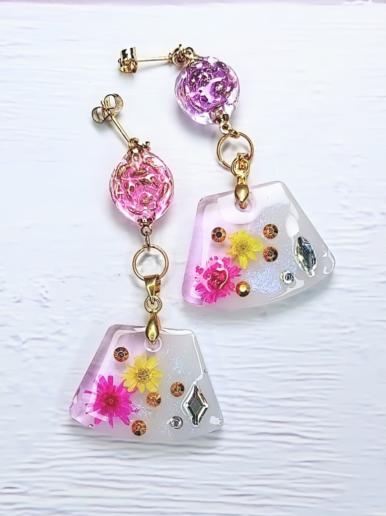 レジンアクセサリー ピアス ピンク系No.07