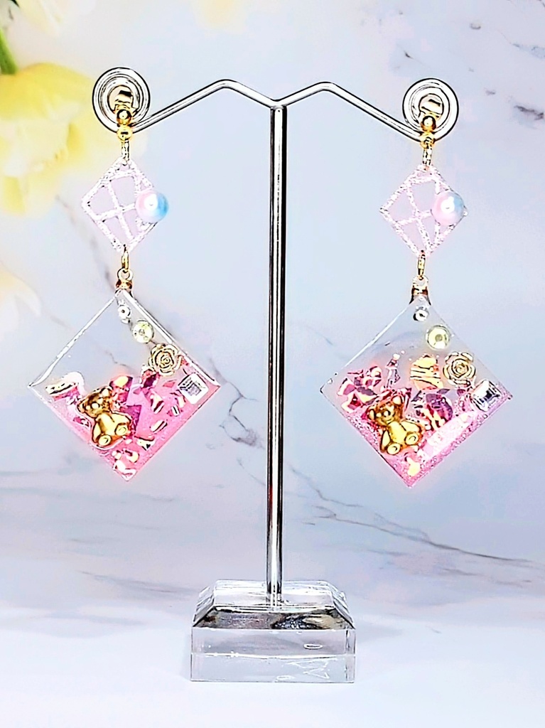 レジンアクセサリー ピアス ピンク系No.11