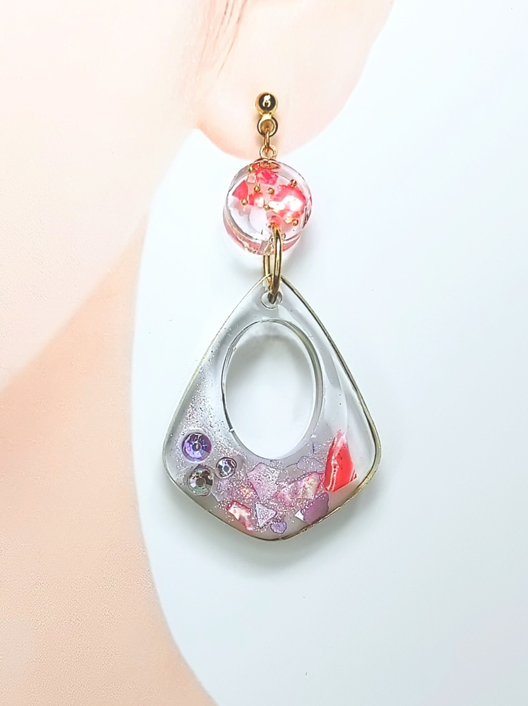 レジンアクセサリー ピアス ピンク系No.13