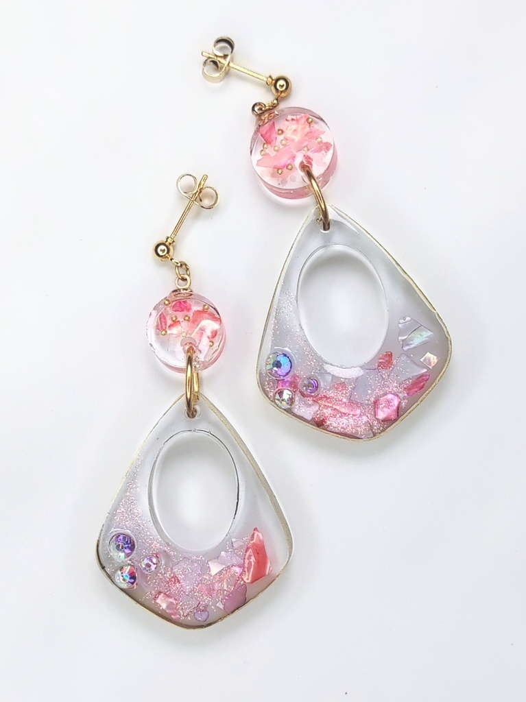 レジンアクセサリー ピアス ピンク系No.13