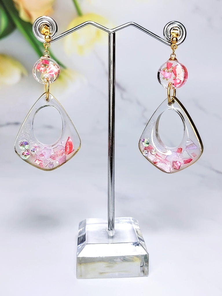 レジンアクセサリー ピアス ピンク系No.13