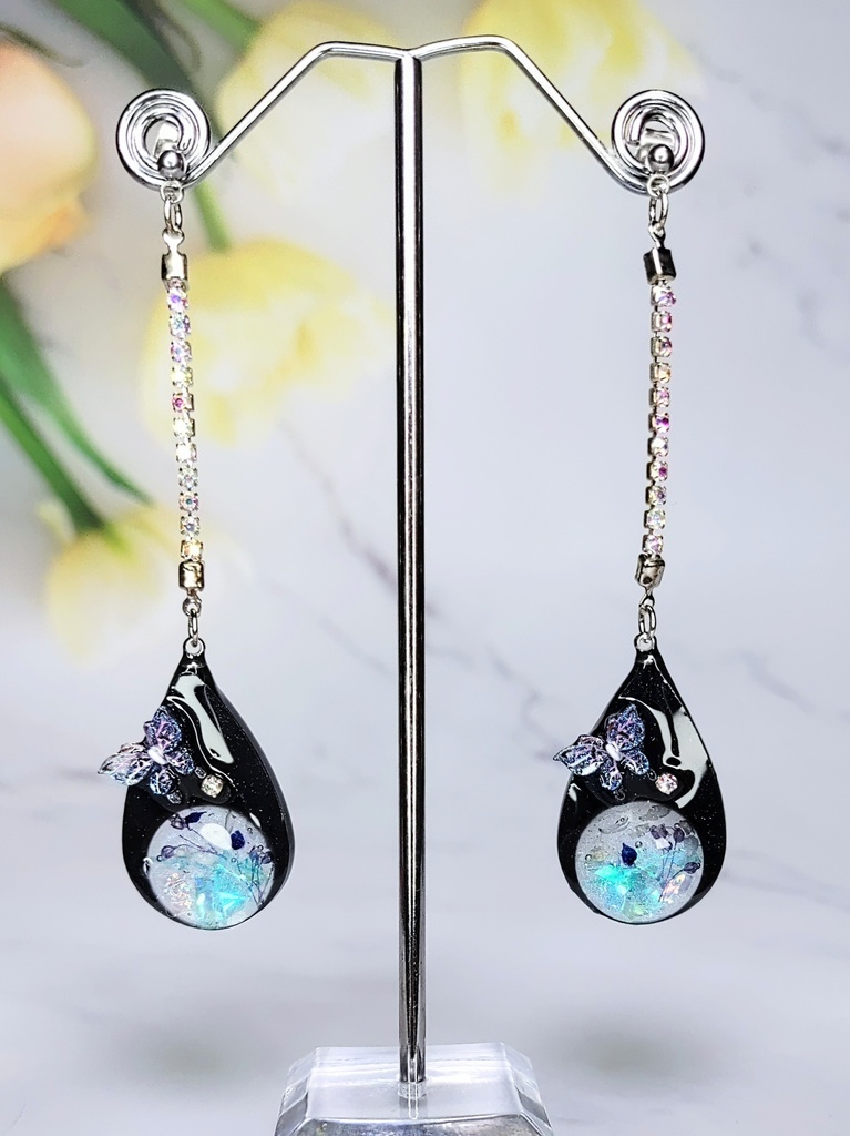 レジンアクセサリー ピアス ブラック系No.06