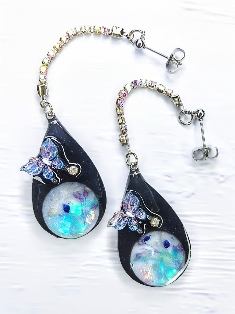 レジンアクセサリー ピアス ブラック系No.06