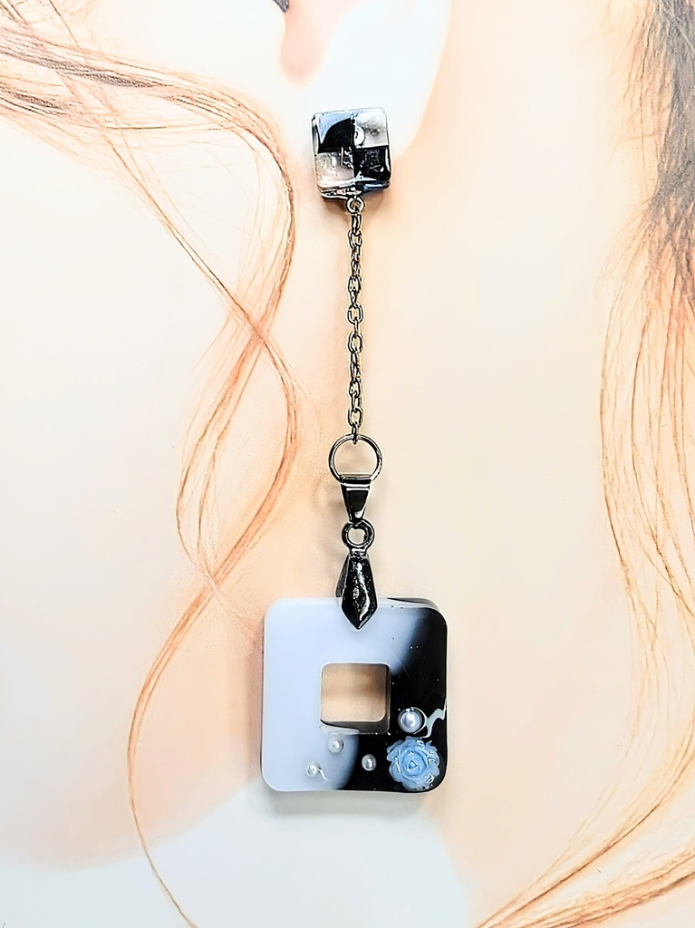 レジンアクセサリー ピアス ブラック系No.07