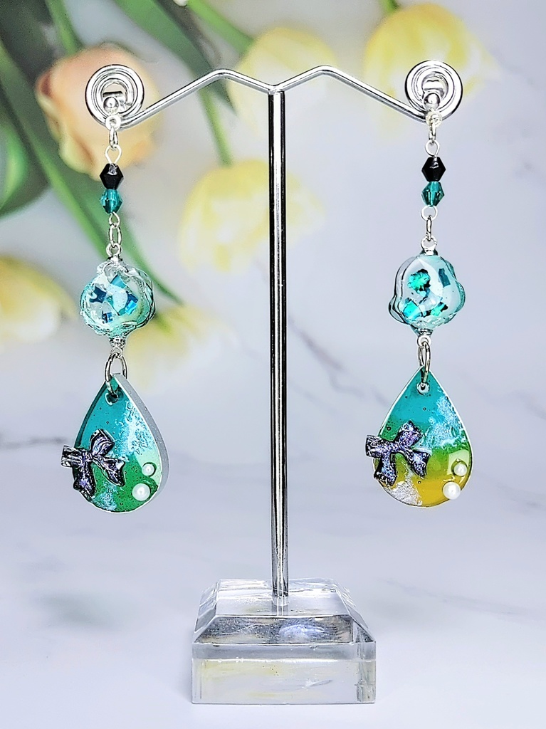 レジンアクセサリー ピアス グリーン系No.02