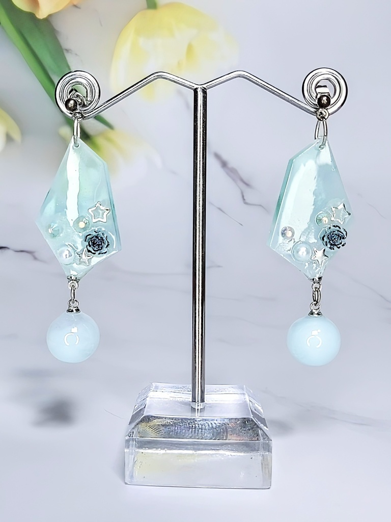 レジンアクセサリー ピアス グリーン系No.03