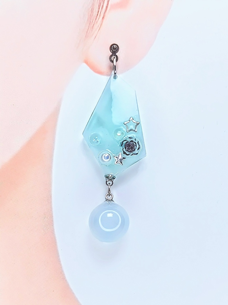 レジンアクセサリー ピアス グリーン系No.03