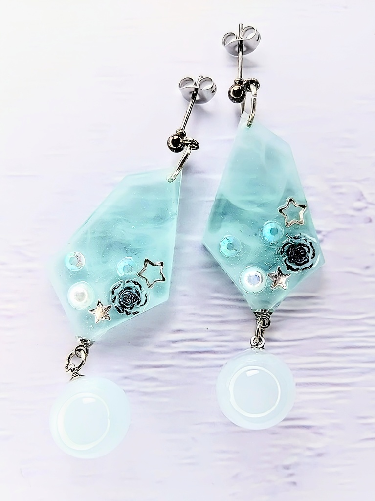 レジンアクセサリー ピアス グリーン系No.03