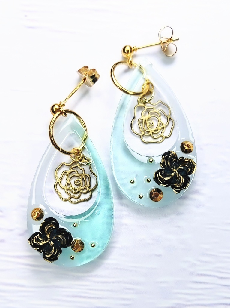 レジンアクセサリー ピアス グリーン系No.05