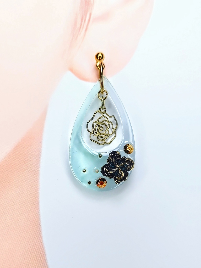 レジンアクセサリー ピアス グリーン系No.05