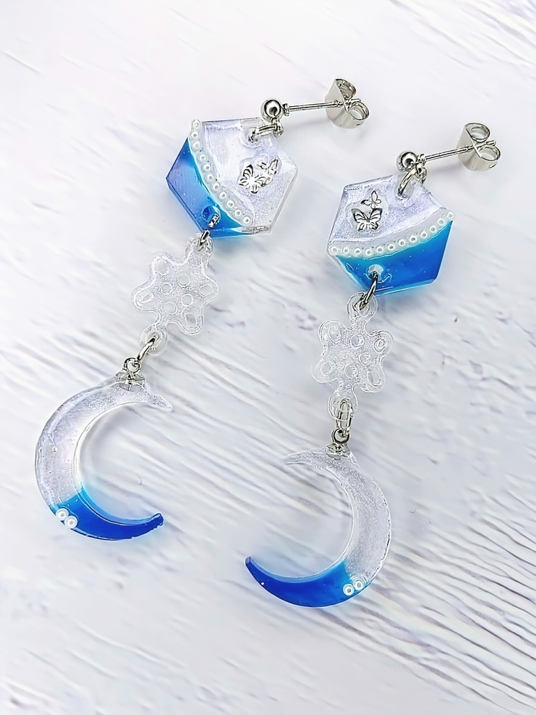 レジンアクセサリー ピアス ブルー系No.07