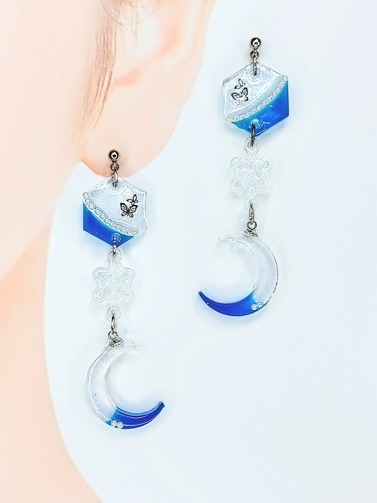 レジンアクセサリー ピアス ブルー系No.07