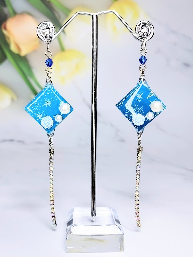 レジンアクセサリー ピアス ブルー系No.10